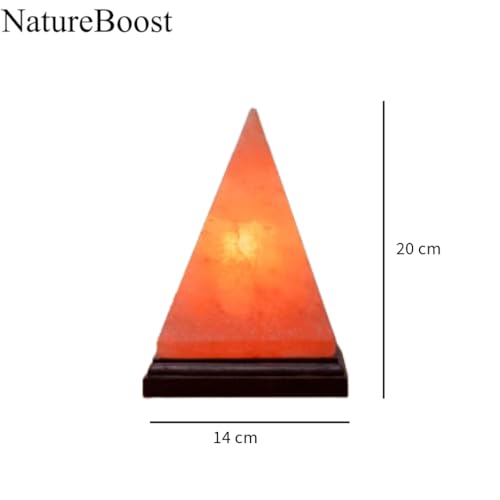 Image of NB Himalayan Pink Salt Pyramid Lamp - Hand-Carved Crystal Rock Salt Lamp with Dimmer Switch & 2 Bulbs - Natural Wellness Light from Pakistan - Amber Glow for Home, Office & Meditation Space
