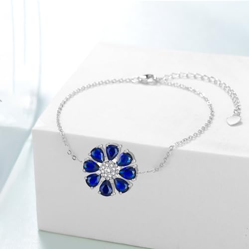 Sapphire Bracelets 925 Sterling Silver Blue Flower Bracelets for Women Blue Sapphire Bracelets Flower Sapphire Jewelry Gifts for Women2