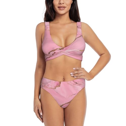 Bikini contrôle du ventre effet marbre rose : camouflez les rondeurs en maillot 2 pièces