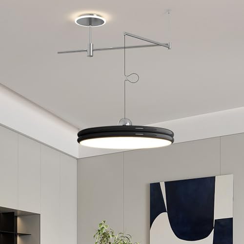 SXSHEYS Lámpara de Techo LED Moderna Regulable con Brazo articulado Grande, Redonda de 40 cm de Largo (15,7 Pulgadas), 43 W, cromada, Ajustable, Ideal para Isla de Cocina, Dormitorio o Sala de Estar.