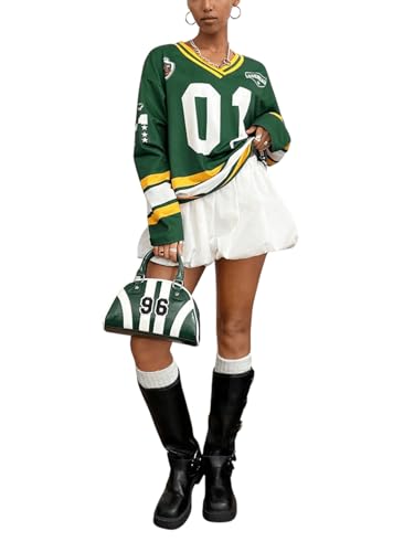 SweatyRocks Girl's Number Graphic Jersery T Shirt Oversized Long Sleeve V Neck Casual Tees Top3