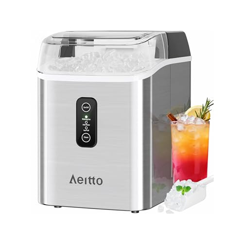 Image of Aeitto Nugget Ice Maker Countertop, 42lbs/24H Ice Machine with 1.5L Water Tank, Rapid Ice Release in 6 Mins, Self-Cleaning Pebble Ice Maker with Basket and Scoop for Home Office RV and Party, Silver