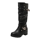 AEGJEGVD Bottes Western Femme en Cuir Mollet Large Classiques Bottes mi Mollet Talon Haut Sexy Confortables Botte Cavalières Hipster Club Fête Escarpins Haute Botte au-dessus du Genou Élégants Boots