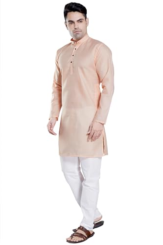 Image of DIVISIVE Men's Plain Cotton Blend Linen Slim Fit Kurta Pyjama Set