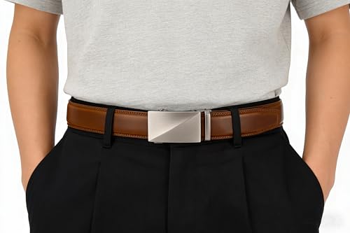 Image of Lingli Men's Belt,Ratchet Dress Belt with Automatic Buckle Brown /Black-Trim to Fit-35mm wide