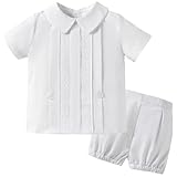 Booulfi 18-24 Month Boy Clothes Baptism Outfits For Boys Christening Clothing Cotton Collared Boys Formal Outfit White Baby Boy Shirts and Shorts 2 Pcs Sets