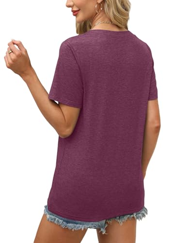 Image of WEESO Womens Tops Summer Short Sleeve V Neck Blouses Business Casual Loose Fit Tshirts Trendy Fashion Outfits