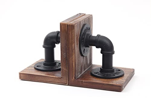 Hoemlim Book Ends Wood Tabletop Bookends Rustic Industrial Decor, Heavy Duty Bookend Support For Books And Movies 1 Pair(Black) #TOP7