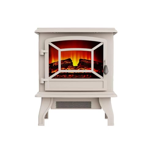Electric Stove Heater 2000W Electric Fireplace with Indoor Log/Wood Burner Effect Modern Freestanding LED Flame Fireplave Stoves Adjustable Thermostat (ADFE07 Fireplace White)