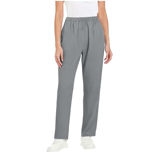Image of Scrubs Pants for Women Plus Size Stretch Waisted Workwear Pants Medical Uniform Comfy Straight Leg Barrel with Pocket