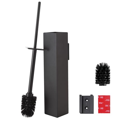 DAZI Toilet Brush WC Wall-Mounted, Toilet Brush Holder Stainless Steel Matte Black Finish without drilling, Toilet Cleaning Brush with Removable Inner Liner for Easy Bathroom Cleaning