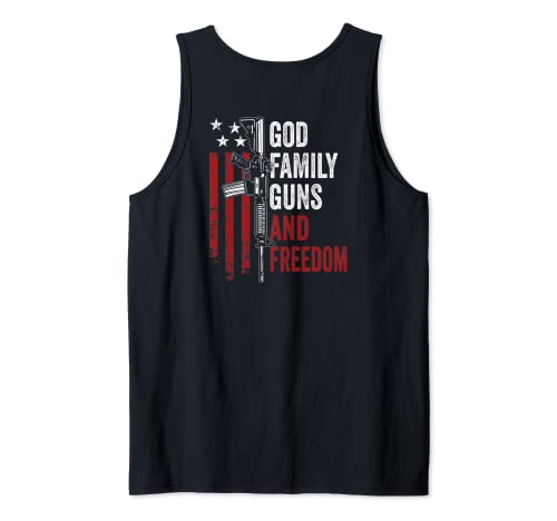 GOD FAMILY GUNS & FREEDOM – AR15 Pro Gun USA Bandera – En la parte posterior Camiseta sin Mangas
