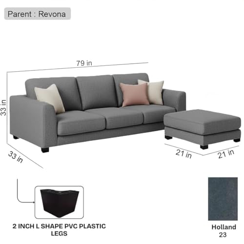 Image of FURNY Revona 4 Seater L Shape Sofa Set with Movable Ottoman | Flexible Left or Right Layout | Plush Velvet Fabric (Dark Grey) | Perfect for Living Room, Guest Room & Office