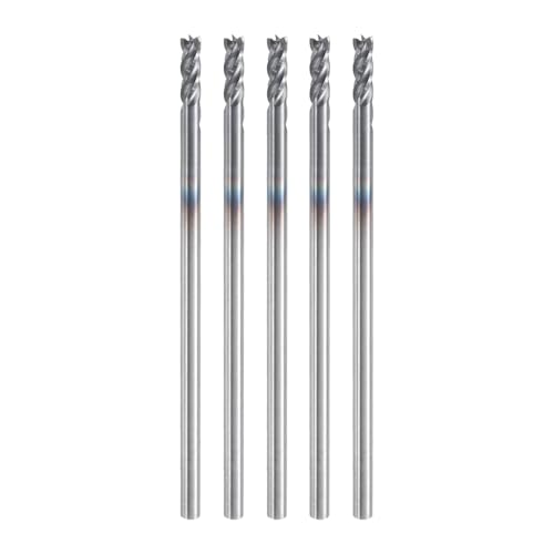 HARFINGTON 5pcs Carbide Square Nose End Mill Bit 1/16" Cut Dia 4 Flutes TiAlN Coated Milling Cutter for Hardened Steel Metal (1/16" Shank 1/4" Cut Length 1-1/2" Long 45 Degree HRC49-51)