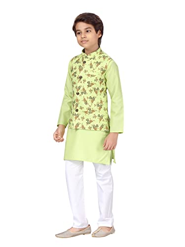 Image of Aarika Boys Light Green & White Color Sherwani With Pyjama & Waistcoat