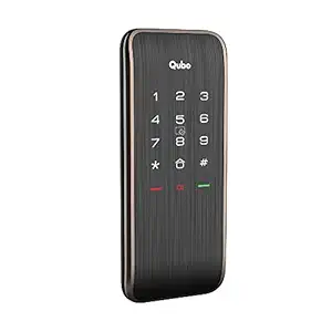 QUBO Smart Rim Lock Ultra from Hero Group | 3-Way Access - Pincode, RFID Access Card, BLE Mobile App |Remote Access Sharing via OTP |Auto Locking |High Strength Bolt | (Copper)