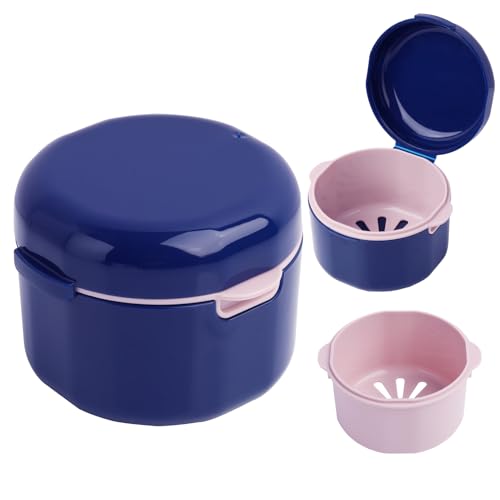 Annlpoy gebissdose zahnprothesendose mit Sieb, Tragbare Prothesendose Abdeckung, zahnschiene box, Unsichtbare Zahnspangen Aufbewahrungsbox, Blau, für Zahnspangen, Prothesen und Mundpflegegeräte