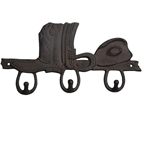 Wisging 30.5 cm Vintage Rustikaler Gusseisen Schlüsselhalter Wandhalter,Dekorative Gusseisen Wandhaken Rack,Cowboy Boot Dreifach-Schlüsselhaken Wandaufhänger Kleiderständer Set Heavy Duty Recycling Cover