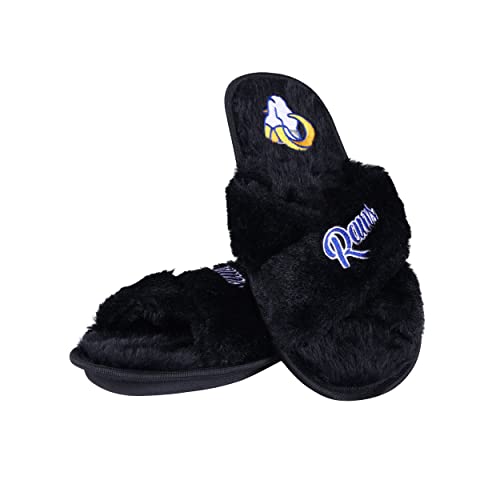 Image of FOCO Womens NFL Team Script Wordmark Fuzzy Cross Slide Slippers