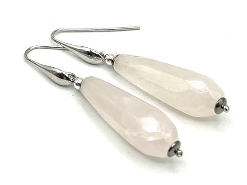 Boucles d'oreilles quartz rose longues en argent 925 d'Italie