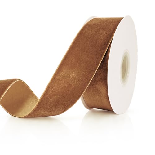 Golden Brown Velvet Ribbon for Gift Wrapping, Trimming Ribbon for Christmas DIY Craft Wedding Floral Holiday Valentine's Day Decoration Choker Hair Bow Hat Wreath Making, 1-1/2" x 10 Yards
