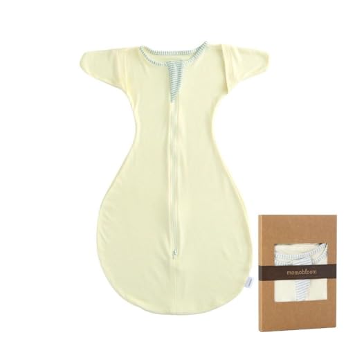 momobloom Baby Sleep Swaddle, 0-9 Months, Newborn Essentials, with 2-Way Zipper, Arms Out, Sleep Sack for Boys and Girls (Honey Cream, Small(0-3m))