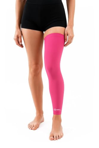 Image of Copper Compression Leg Compression Sleeve - Copper Infused Knee Stabilizer Brace for Running, Meniscus Tear, ACL, MCL, Arthritis, Joint Pain Relief - Thigh & Calf Support for Men & Women - Pink - S