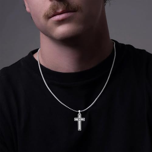 Cross Necklace for Men 925 Sterling Silver Crucifix Pendant Christian Cross Jewelry for Men Women2