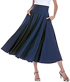 May Story Damen Retro Maxirock Hoher Taille Rockabilly Rock Lang Festlich Tellerrock Faltenrock (M (EU40-42), Blau)