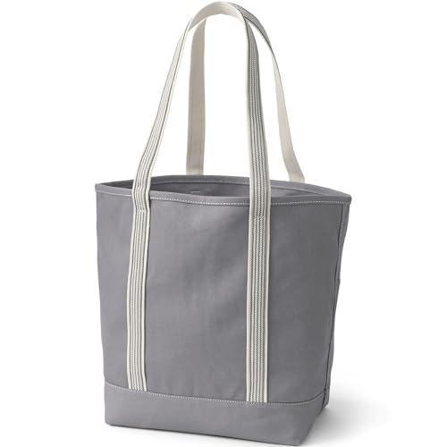 Image of Lands' End Solid Long Handle Open Top Canvas Tote Silver Graphite Large Long Handle