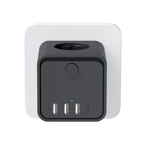 Cubo Enchufe USB 7 en 1，Ladron Enchufes Plano Múltiple con 3 Tomas Regleta Cubo,3 USB A 1 USB C, Enchufe Multiple Pared con Interruptor, Enchufe para Oficina, Cocina y Habitación