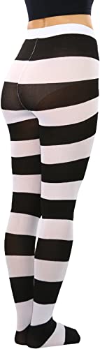Image of ToBeInStyle Women's Wide Horizontal Contrast Stripe Tights Opaque Hosiery