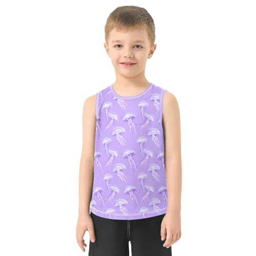 Purple Jellyfish Pattern Boys Tank Top Sleeveless Quick Dry Athletic T-Shirts 3-10T2