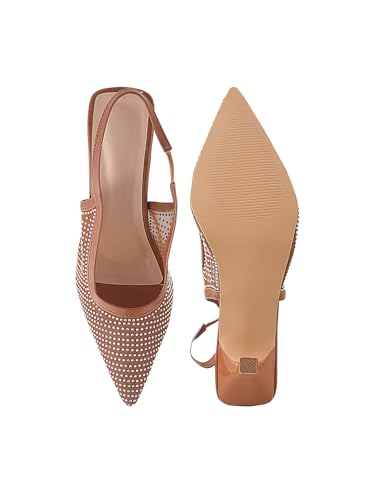 Image of TRYME Women Pointed Toe Stone Embellishment Slingback Heel pencil Sandals