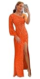 CMISDAC One Shoulder Prom Dresses 2025 One Sleeve Wedding Guest Dress for Women Evening Party Gown with Slit Orange US 4