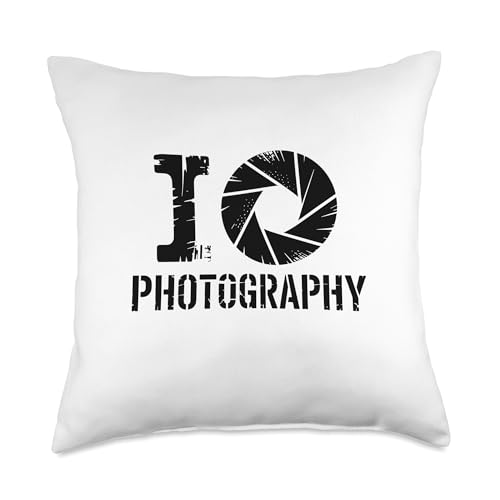 Photography Camera Lens Aperture Text Throw Pillow