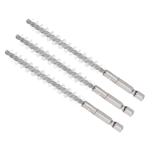 Image of Bore Brush, 8mm Dia 75mm Length, Nylon Twisted Cleaning Wire Brushes with 1 /4 inch Hex Shank - (Applications: for Power Drill), 3-Pieces