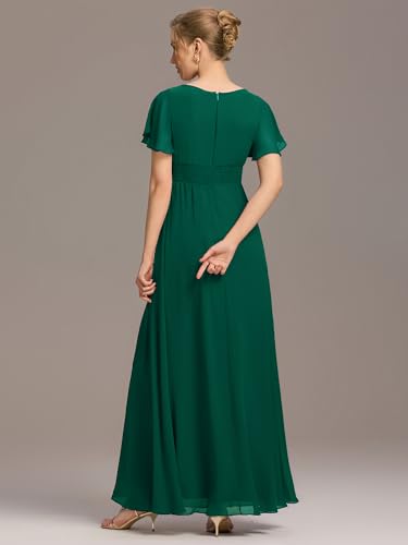 Image of Ever-Pretty Women's Spring Elegant Round Neck Short Sleeve Chiffon Empire Waist Floor Length Formal Dresses Bridesmaid Dress