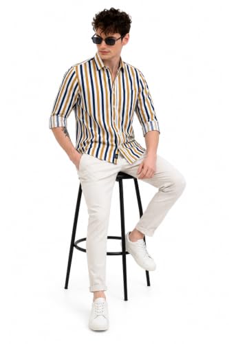 Image of Youth First Men's Cotton Blend Casual Shirt | Regular Fit Solid Full Sleeve Button Down Collared Shirts | Comfortable Formal Office Business Casual for Men