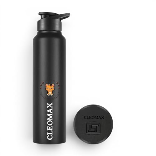 Image of Stainless Steel Water Bottle, Flip-Top Cap for fridge office school Sports & Outdoor Use (BLACK, 1000ml)