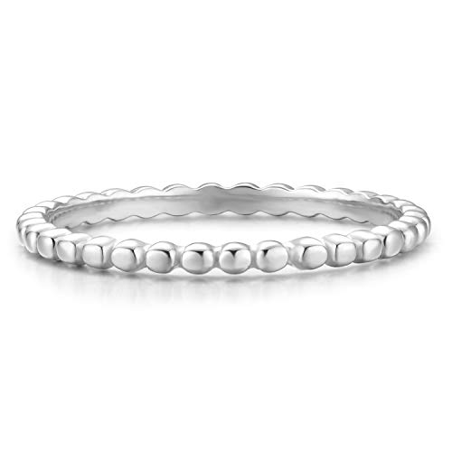 BLOSSOM & HUE Stacking Ring for Women Teens & Girls [18K Gold Plated on .925 Sterling Silver] - Dainty Beaded Band [Hypoallergenic]