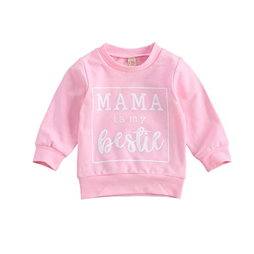 Mama's Boy Outfit Mom Print Sweatshirt Long Sleeve T-Shirt Baby Boys Girls Clothes Fall and Winter Tops(Mama is My Bestie&Pink, 2-3 T)
