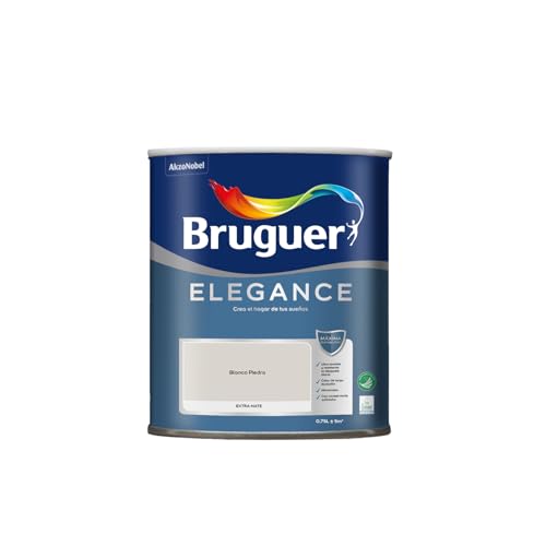 BRUGUER Elegance Pintura Monocapa Extra Mate para Paredes y Techos, Interior y Exterior protegidos, Ultra Lavable, Resistente al Desgaste y Manchas, Con conservante Antimoho, Blanco Piedra 750 ml
