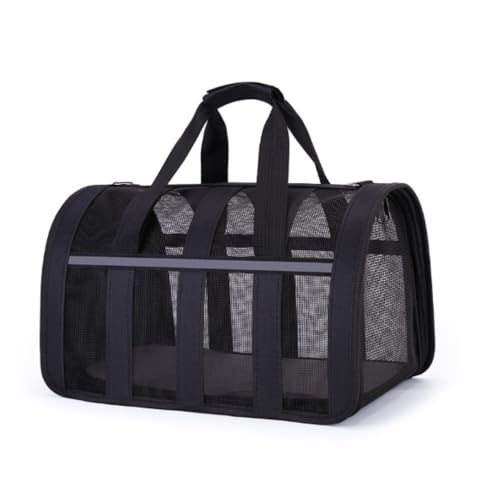 Apaeofl 猫・小型犬用折りたたみ式ペットバッグ 大容量 ポータブル 四季対応 通気性良好 ?用于ドライブ、旅行、通院、防災避難 附猫食器 ?物用品 (黒,33*25*22cm)