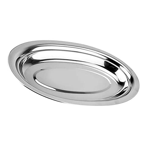 Yardwe Large Serving Platter Stainless Steel Oval Platter Pizza Pans Tray Stainless Steel For Oven Baking Appetizer Salad Server Turkey Fruit Meat Fish Appetizers Sushi Dessert Silver Platters #TOP22