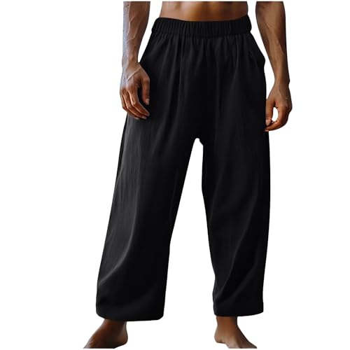 Mens Loose Pants Casual Comfy Spring Lounge Trousers Straight Leg Baggy Drawstring Pants Pockets Breathable