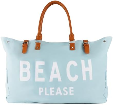 Beach Bag with Vegan Leather Handle, Extra Large Beach Bag for Wo...