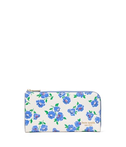 Image of kate spade new york Devin Springtime Blooms Embossed Saffiano Leather Zip Around Continental Wallet, Cream Multi
