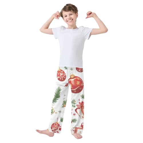 Christmas Ball Candy Cane Boys Long Pants Soft Trousers Elastic Waist Kids Lounge Bottoms with Pockets S-XL3