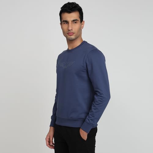 Image of Park Avenue Men Slim Fit Solid Pattern Cotton Polyester Blend Round Neck Full Sleeve Casual Sweatshirt